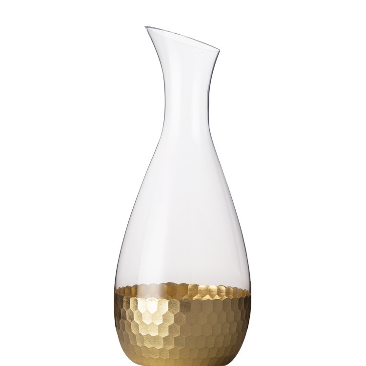 Decantor din sticlă creativ, gură înclinată, 1800 ml, fără plumb, decantor mare din sticlă auriu cu textură fagure