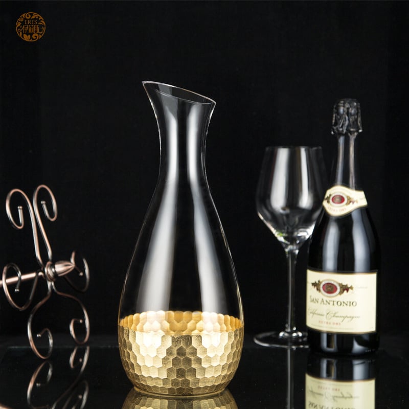 Decantor din sticlă creativ, gură înclinată, 1800 ml, fără plumb, decantor mare din sticlă auriu cu textură fagure