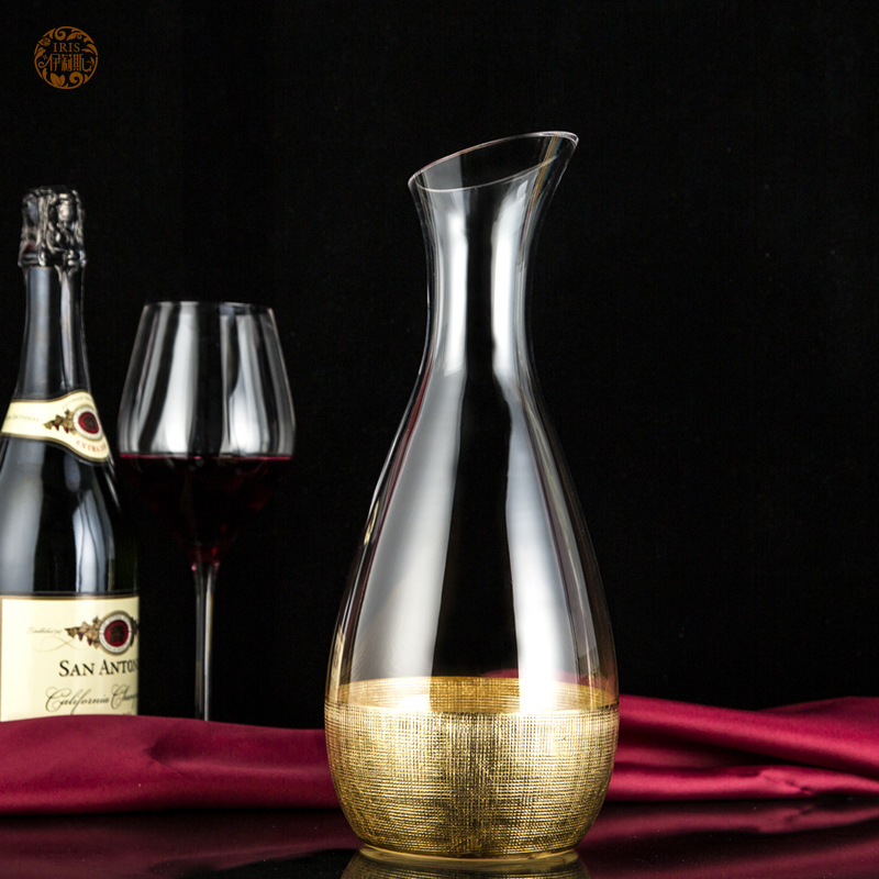 Decantor din sticlă creativ, gură înclinată, 1800 ml, fără plumb, decantor mare din sticlă auriu cu textură fagure