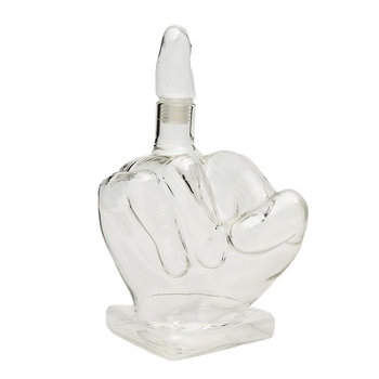 Decantor de sticlă sigilat, în formă de deget mijlociu, pentru whisky