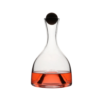 Decantor din cristal, lucrat manual, cu fund concav și gură plată, pourer pentru vin cu dop și logo imprimat