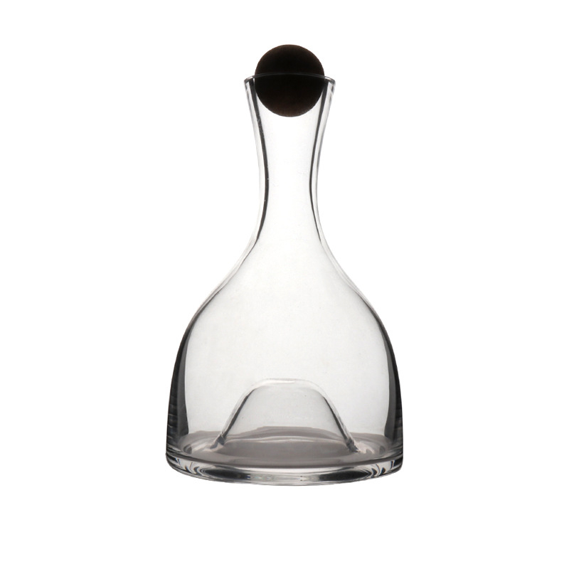 Decantor din cristal, lucrat manual, cu fund concav și gură plată, pourer pentru vin cu dop și logo imprimat