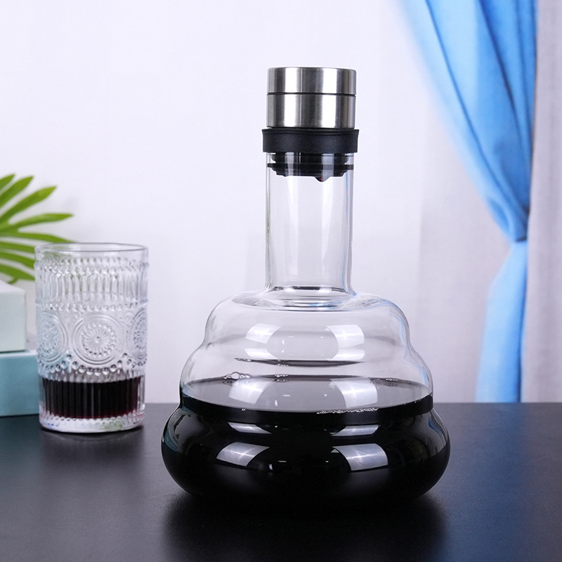 Decantor de vin din sticlă borosilikată, corp bombat, pentru uz casnic, capacitate peste 1000 ml
