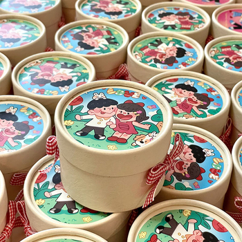 Cutie de bomboane de nuntă cu ilustrație manuală, design drăguț cartoon, pentru logodnă și nuntă, mică cutie pentru bomboane de masă, fără pliere