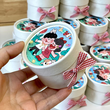Cutie de bomboane de nuntă cu ilustrație manuală, design drăguț cartoon, pentru logodnă și nuntă, mică cutie pentru bomboane de masă, fără pliere