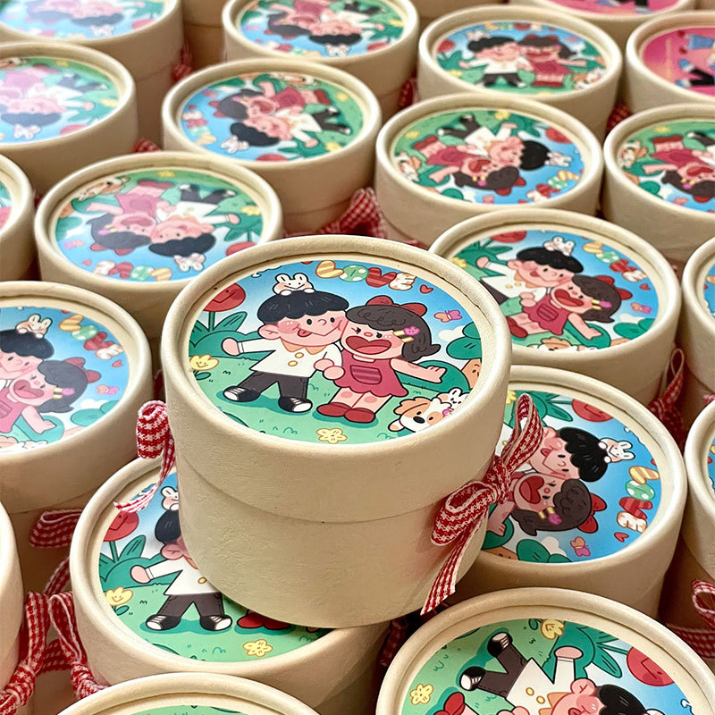 Cutie de bomboane de nuntă cu ilustrație manuală, design drăguț cartoon, pentru logodnă și nuntă, mică cutie pentru bomboane de masă, fără pliere