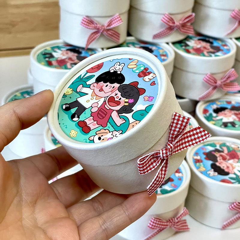 Cutie de bomboane de nuntă cu ilustrație manuală, design drăguț cartoon, pentru logodnă și nuntă, mică cutie pentru bomboane de masă, fără pliere