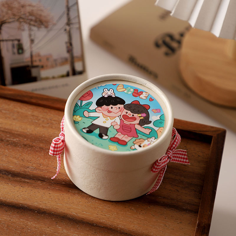 Cutie de bomboane de nuntă cu ilustrație manuală, design drăguț cartoon, pentru logodnă și nuntă, mică cutie pentru bomboane de masă, fără pliere