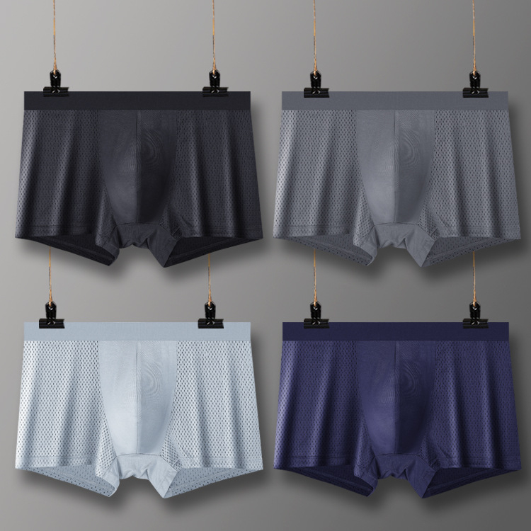 Muške mrežaste bokserice s visokim strukom, plus veličina, prozračne lagane, jednobojne Ice Silk materijal