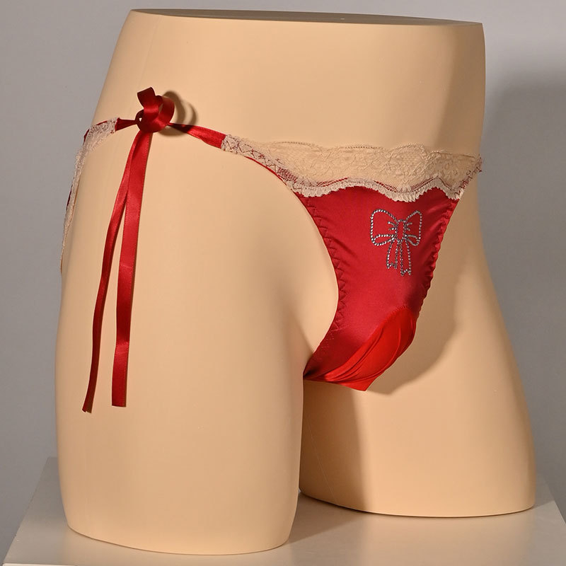 Saten, glatki, podesivi muški thong s čipkom – seksi donje rublje