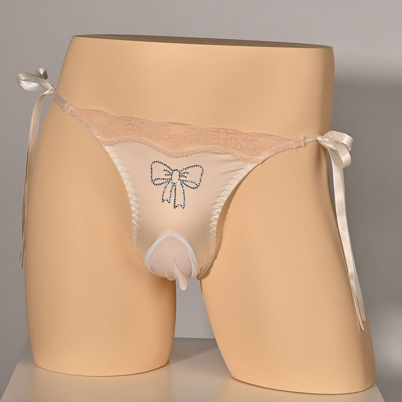 Saten, glatki, podesivi muški thong s čipkom – seksi donje rublje