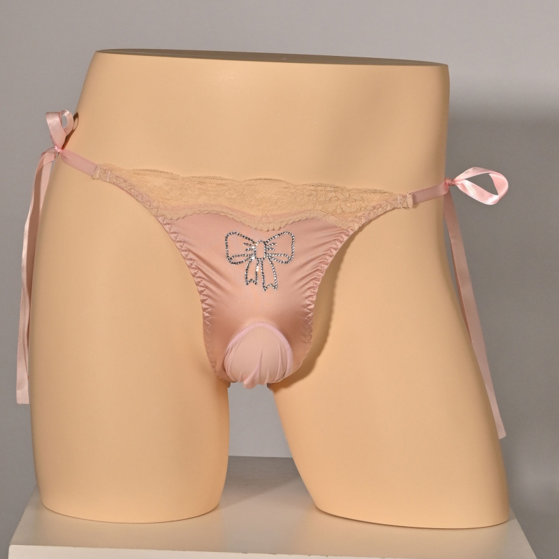 Saten, glatki, podesivi muški thong s čipkom – seksi donje rublje