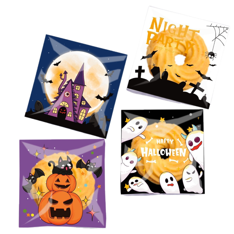 Pungi Halloween cu închidere autoadezivă pentru bomboane, fursecuri și produse de panificație
