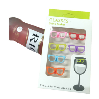 Dop pentru sticla de vin, cu design de ramă de ochelari de soare și marker pentru pahare