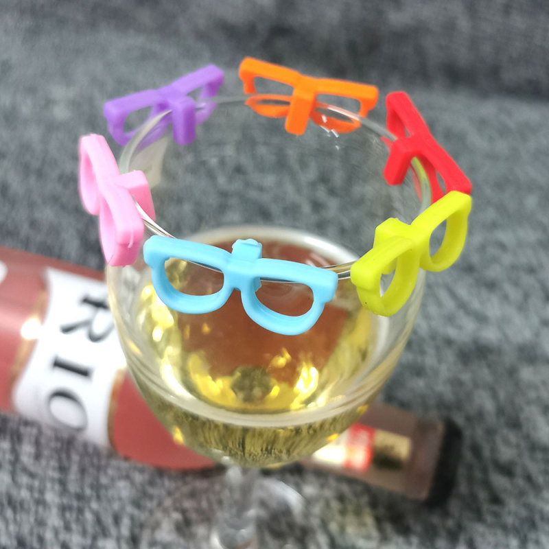 Dop pentru sticla de vin, cu design de ramă de ochelari de soare și marker pentru pahare