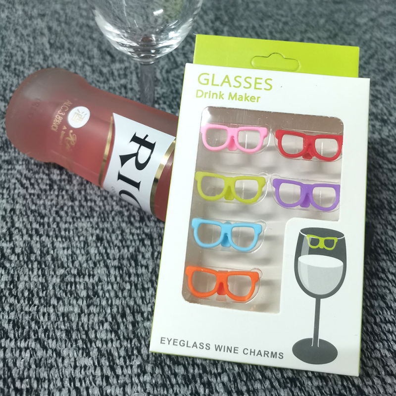 Dop pentru sticla de vin, cu design de ramă de ochelari de soare și marker pentru pahare