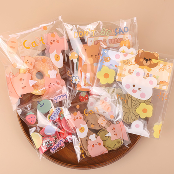 Pungi transparente autoadezive pentru ambalare, mari dimensiuni 14×14+3 cm și 10×10+3 cm, pentru gustări precum chifle cu ananas, prăjituri cu gălbenuș și biscuiți