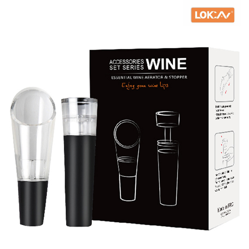 Set din două piese pentru vin roșu: dop cu sigiliu vid și dispozitiv de turnare