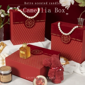 Cutie cadou Camellia - goală, cutie portabilă pentru bomboane, cu plasă bronzată pentru ambalare de nuntă
