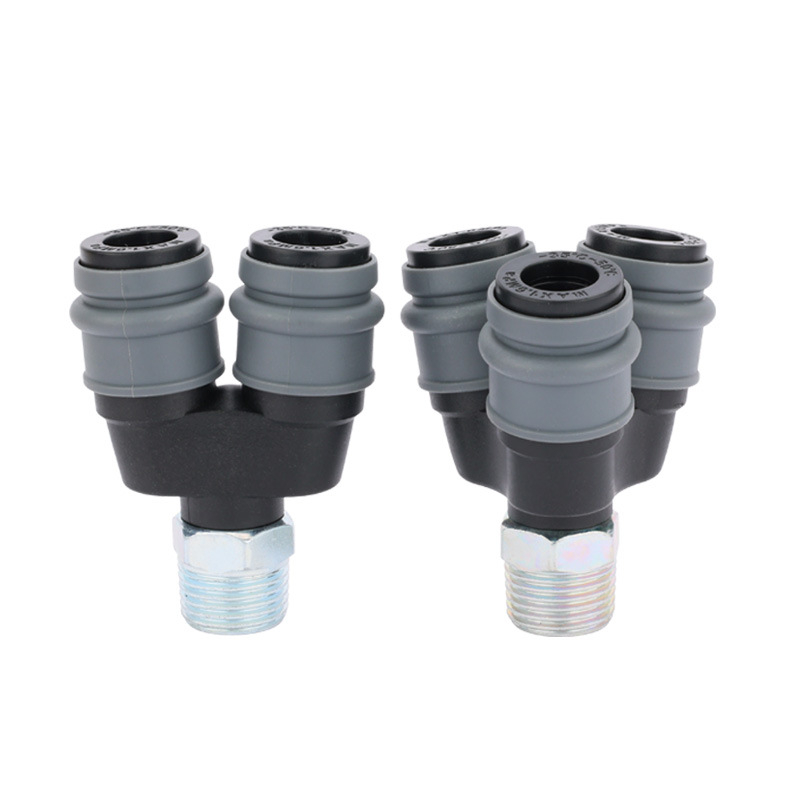 Conectări pneumatice din plastic- oțel cu încuietoare automată, Tee circular și conectori circulare cu două căi pentru pistoale cu aer, furtunuri, pompe și compresoare