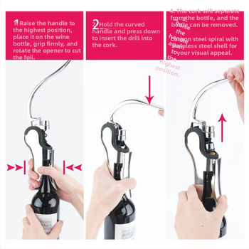 Deschizător de vin manual tip gooseneck, pentru uz casnic