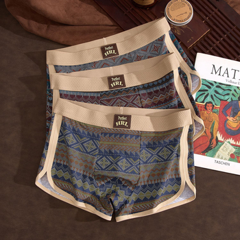 Muške boxerice u retro etničkom stilu, prozračan pamuk, boxer briefs sa srednjom visinom struka, velika veličina