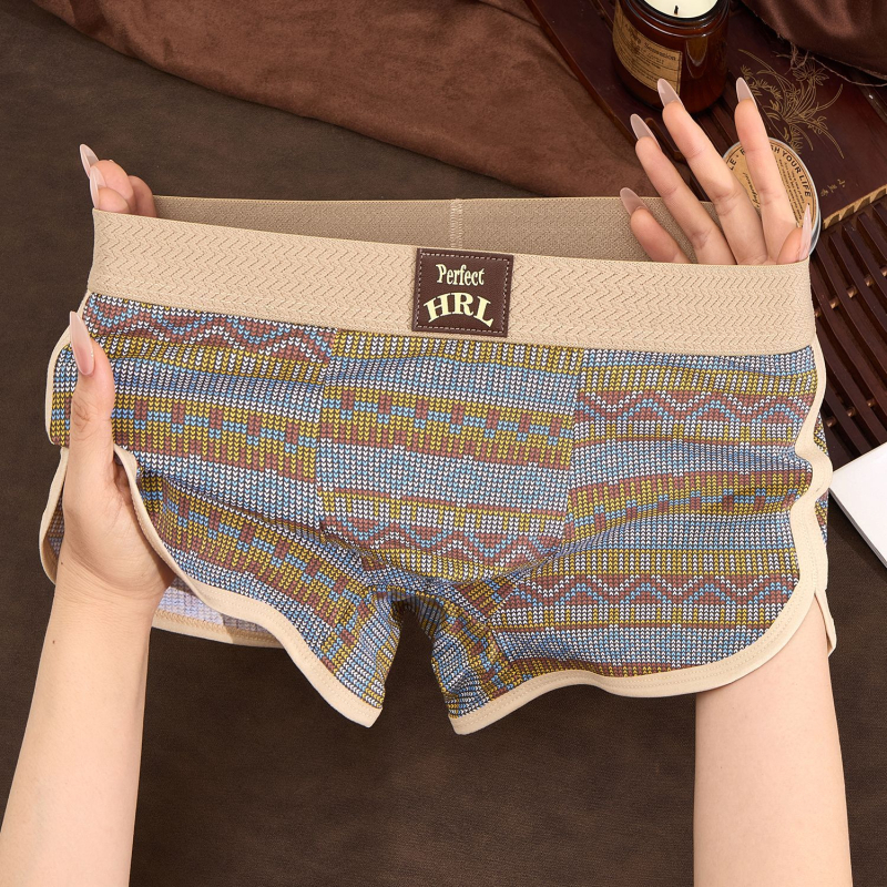 Muške boxerice u retro etničkom stilu, prozračan pamuk, boxer briefs sa srednjom visinom struka, velika veličina