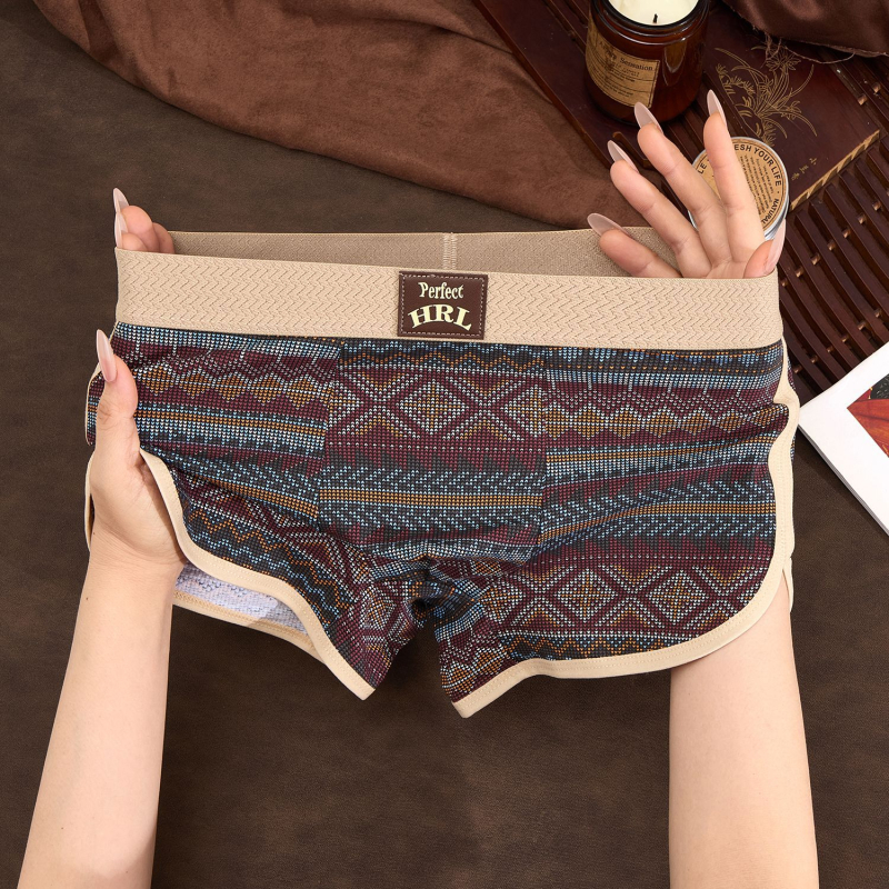 Muške boxerice u retro etničkom stilu, prozračan pamuk, boxer briefs sa srednjom visinom struka, velika veličina