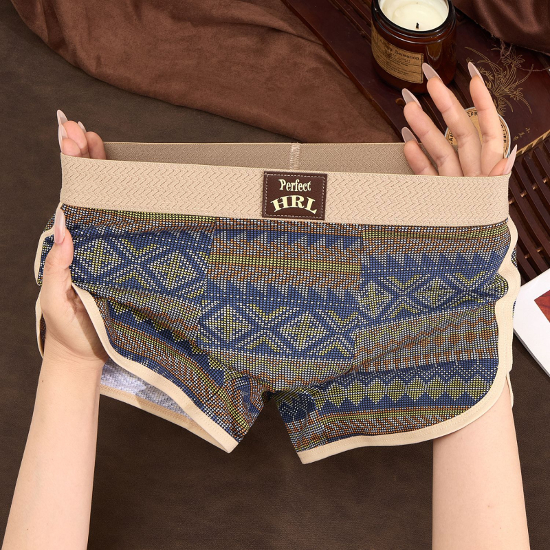Muške boxerice u retro etničkom stilu, prozračan pamuk, boxer briefs sa srednjom visinom struka, velika veličina