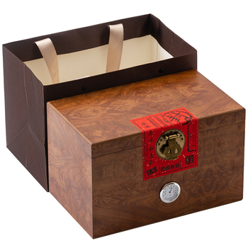 Cutie cadou de ceai retro, cu model lemnos — pentru ceai Fuding alb, Pu'er, coajă de mandarină și ceai de bujor alb (loose tea)