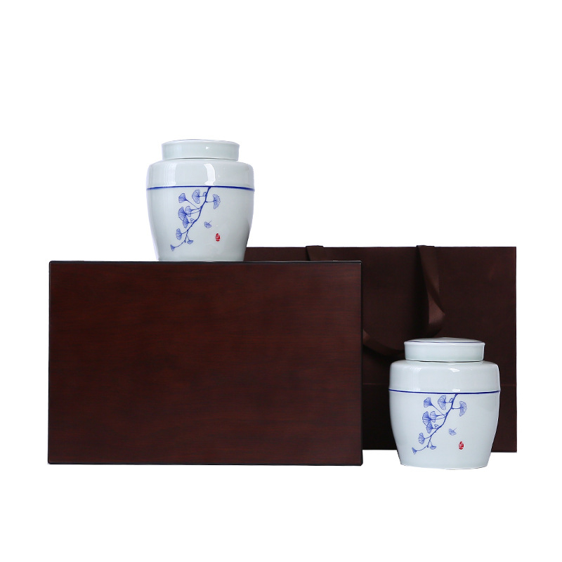 Borcan ceramic sigilat pentru ceai, cu două compartimente, pentru ceai negru, ceai verde și Tieguanyin — ambalaj cadou