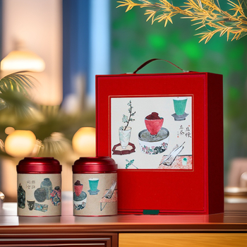 Cutie cadou pentru ceai, goală, cu trei sortimente de ceai, design inspirat din Asia de Est, 250 g, recipiente rotunde duble