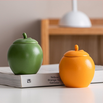 Recipient ceramic pentru ceai portocaliu, sigilat, vas decorativ cu logo personalizat; potrivit pentru ceai negru, ceai verde și Pu'er