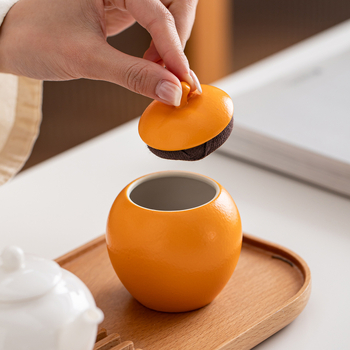 Recipient ceramic pentru ceai portocaliu, sigilat, vas decorativ cu logo personalizat; potrivit pentru ceai negru, ceai verde și Pu'er