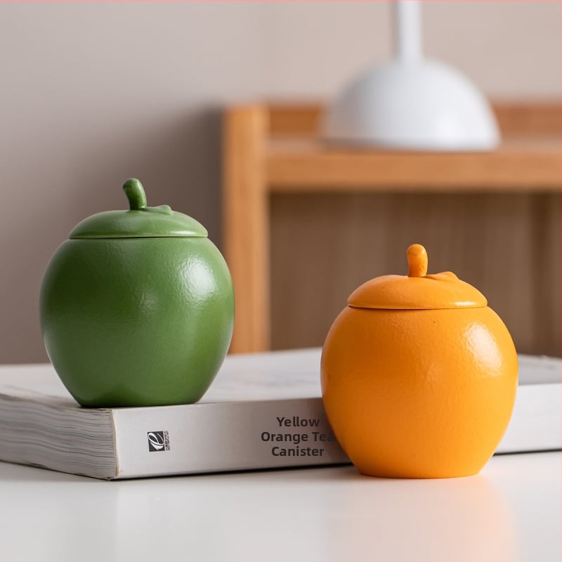 Recipient ceramic pentru ceai portocaliu, sigilat, vas decorativ cu logo personalizat; potrivit pentru ceai negru, ceai verde și Pu'er