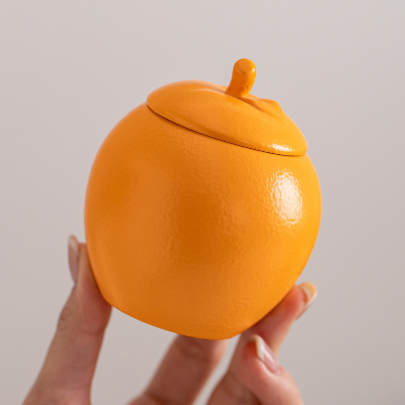 Recipient ceramic pentru ceai portocaliu, sigilat, vas decorativ cu logo personalizat; potrivit pentru ceai negru, ceai verde și Pu'er