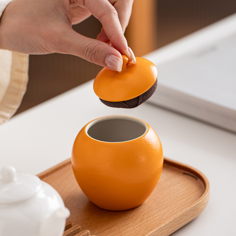 Recipient ceramic pentru ceai portocaliu, sigilat, vas decorativ cu logo personalizat; potrivit pentru ceai negru, ceai verde și Pu'er