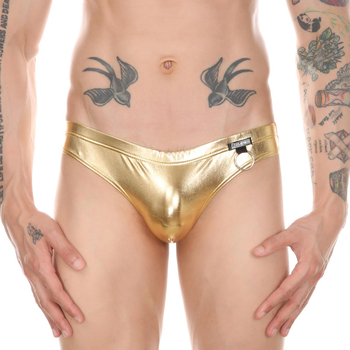 Clever-MENMODE Muški thong od umjetne kože za oblikovanje, s metalnim prstenom kao ukrasom, niski struk
