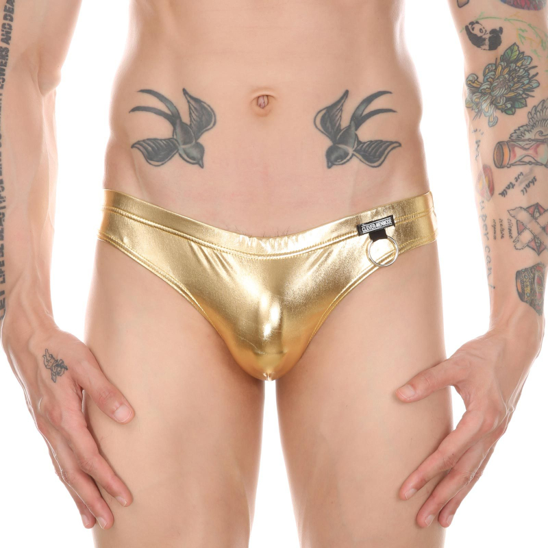 Clever-MENMODE Muški thong od umjetne kože za oblikovanje, s metalnim prstenom kao ukrasom, niski struk