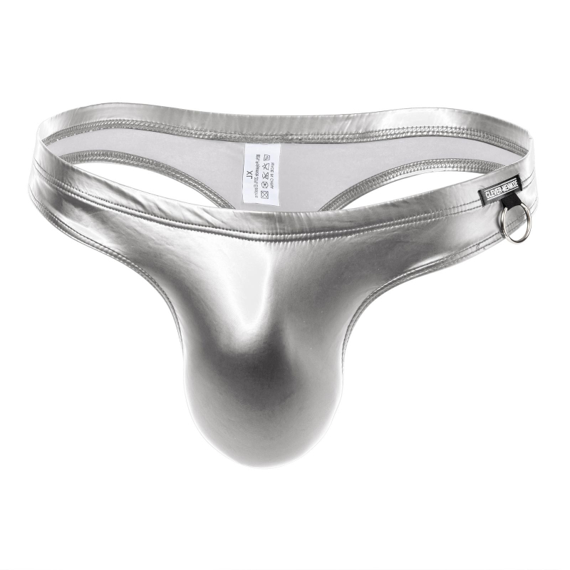 Clever-MENMODE Muški thong od umjetne kože za oblikovanje, s metalnim prstenom kao ukrasom, niski struk