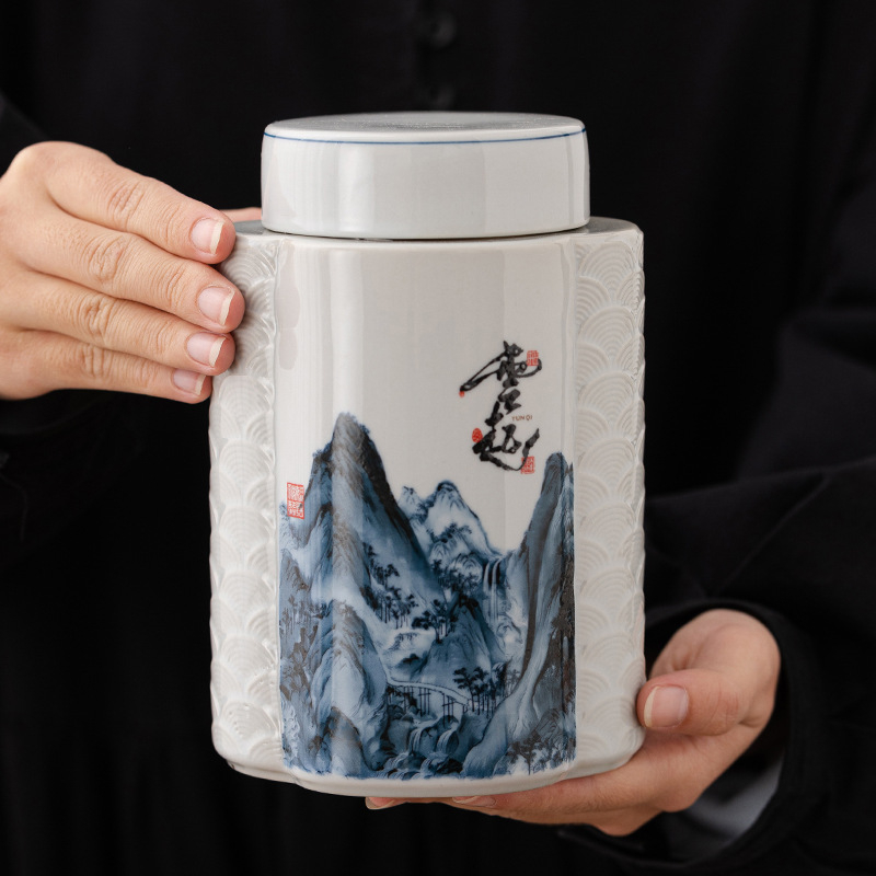 Guofengyunqi cutie ceramică pentru ceai, ambalaj de cadou elegant, sigilată pentru depozitarea ceaiului negru și verde, cu siglă