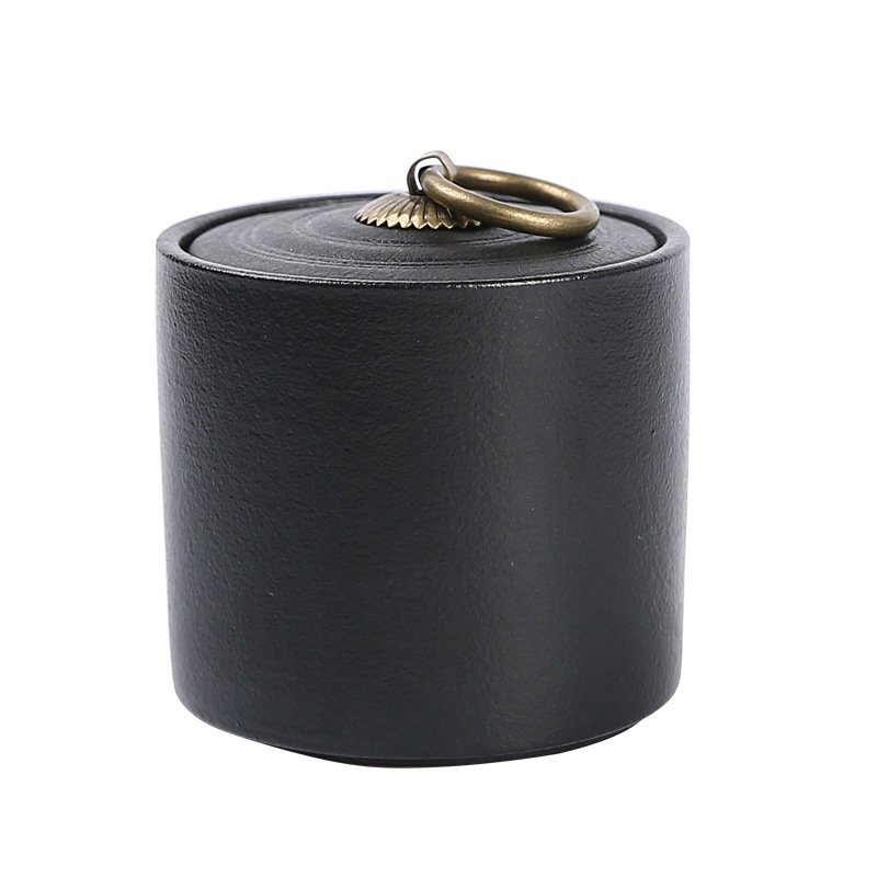 Conservă ceramică pentru ceai, negru antic, mică, pentru ceai negru și verde, capac etanș