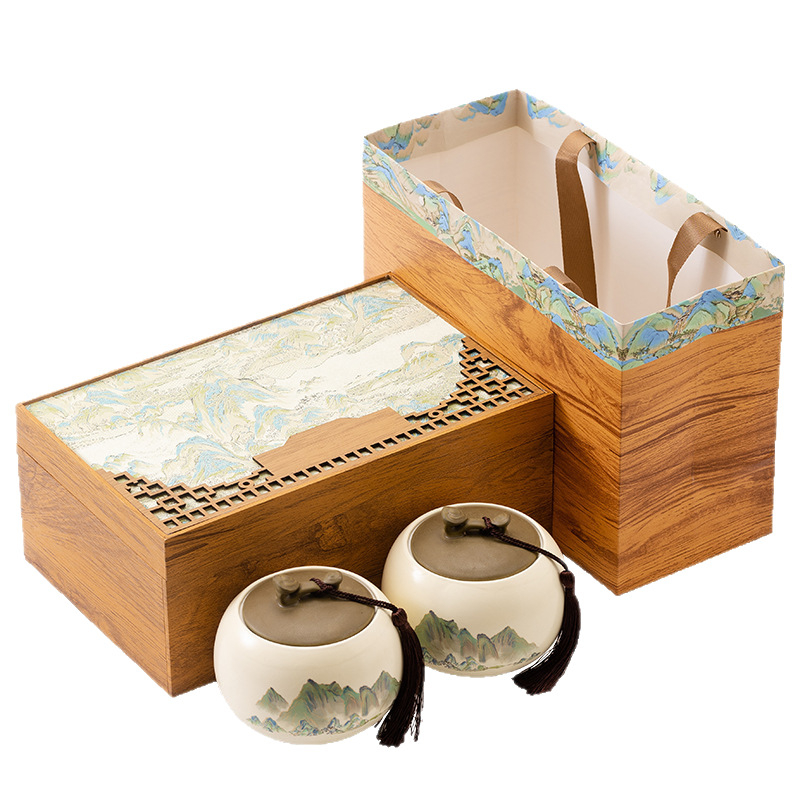 Cutie cadou ceramică goală pentru ceaiuri, cu două borcane – potrivită pentru ceai negru, ceai verde, Longjing și Bi Luo Chun