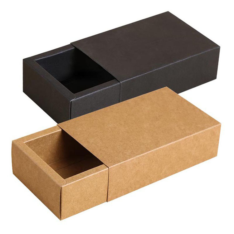 Cutie Kraft din carton negru, cu sertar dreptunghiular pentru ceai parfumat și produse de machiaj – ambalaj cadou