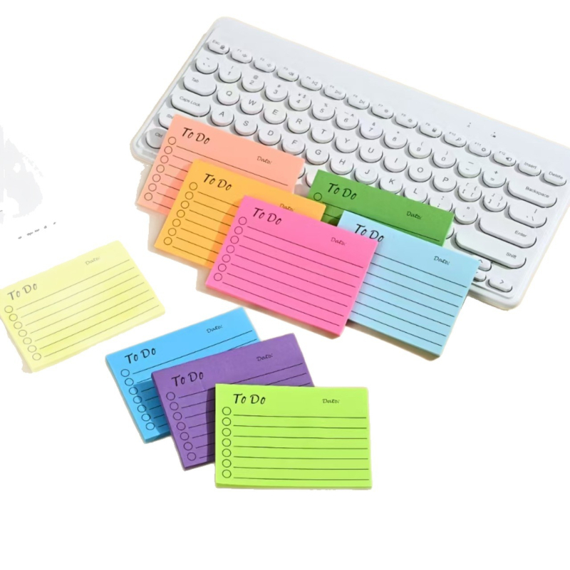 Planificator din hârtie neon, cu linii orizontale, pagini în culoare solidă și note adezive multicolore