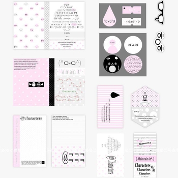 Set creativ cu kaomoji drăguți, roz, minimalist Salt-Style sigilări, autocolante în stil coreean pentru decor DIY, însoțit de card