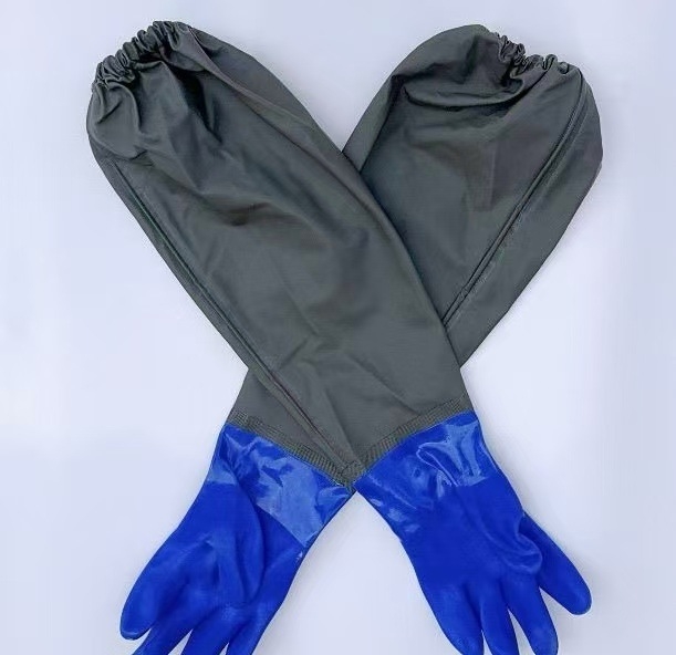 Proširene i debeli otporni rukavice na kiseline i lužine, s gumom vodootpornim premazom; industrijske zaštitne rukavice s dugim rukavima, otporne na habanje i koroziju.