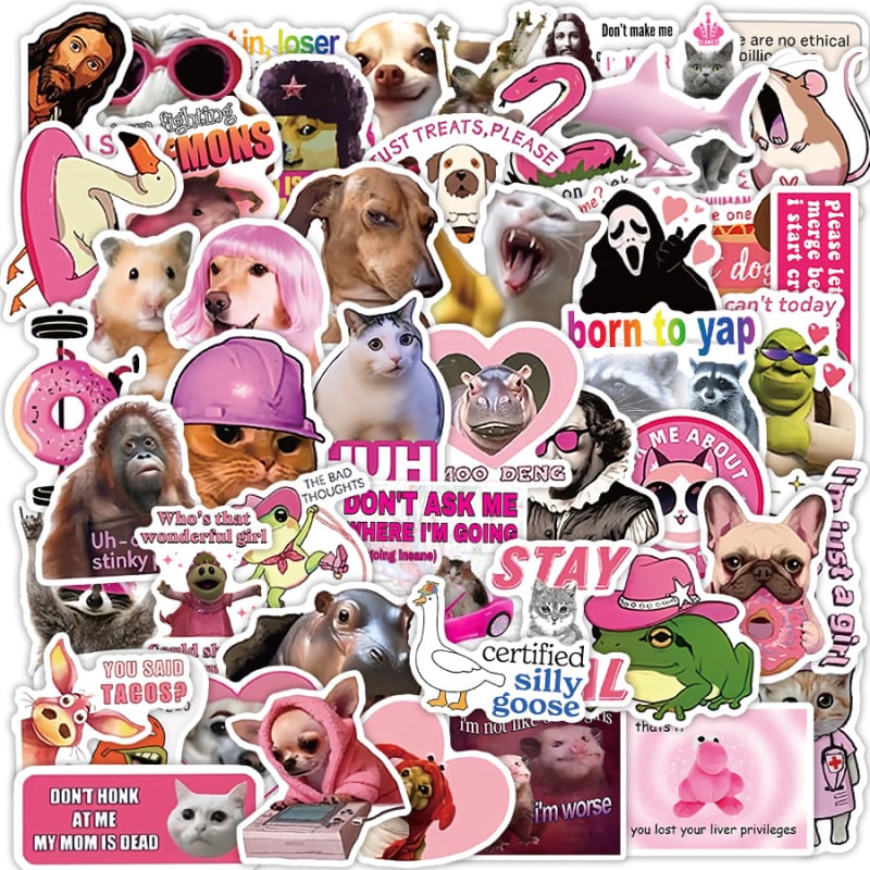 50 autocolante roz cu animale, stil desen animat drăguț, design unic, pentru caiet și telefon, autocolante decorative