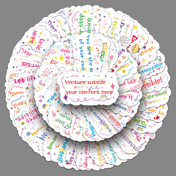 100 afirmații motivaționale în engleză — stickere drăguțe, în stil desen animat, pentru căni, telefoane și agende