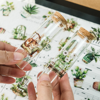 Set de 50 etichete PET verzi cu plante pentru DIY husă telefon, jurnal, frigider, caiet și skateboard; autocolante transparente rezistente la apă